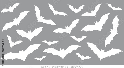 Flying Bats Silhouette Illustration Halloween Bats Clipart Grey Backgr