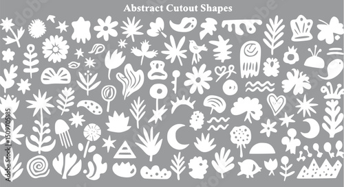 Wallpaper Mural White Abstract Cutout Shapes Floral Nature Boho Doodle Vector  Silhoue Torontodigital.ca