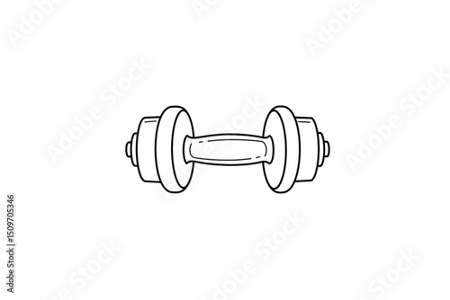 Dumbbell exchange or fitness transaction icon with rotating arrows, black line art vector isolated on transparent background