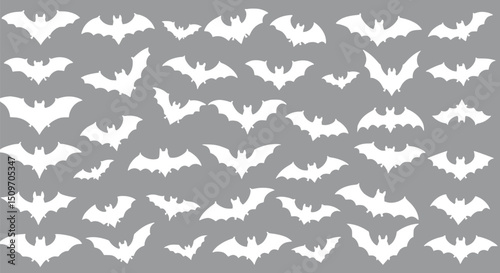 Gray Background White Bats Halloween Pattern Seamless Texture