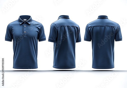 Navy Blue Polo Shirt Mockup Front Side Back Views

 photo