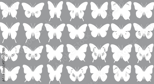 White Butterfly Pattern Grey Background Seamless Texture Vector Illust