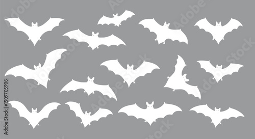 Halloween Bats Grey Background: Cute Flying Bats Illustration