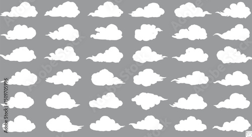 30 White Cloud Shapes Cartoon Clouds Vector Illustration Gray Backgrou
