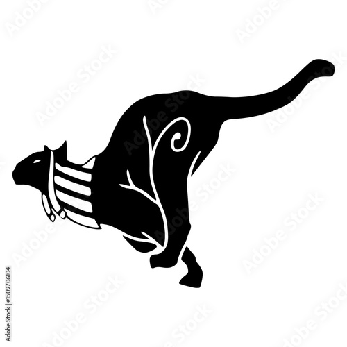 stylized black cat sprinting vector illustration