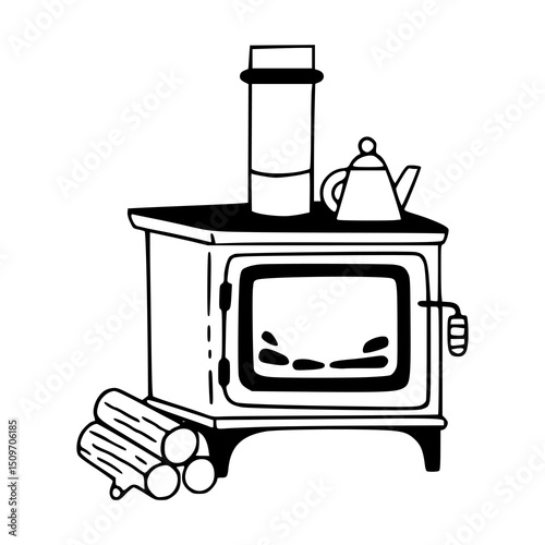 cozy wood burning stove illustration