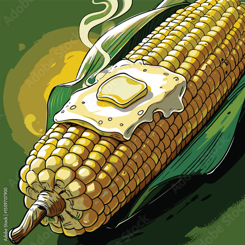 illustration of grilled corn with melted butter on top