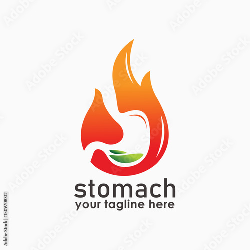 fire and stomach logo concept, healthy logo template, medical icon design
