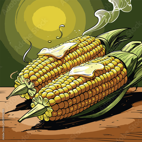 illustration of grilled corn with melted butter on top
