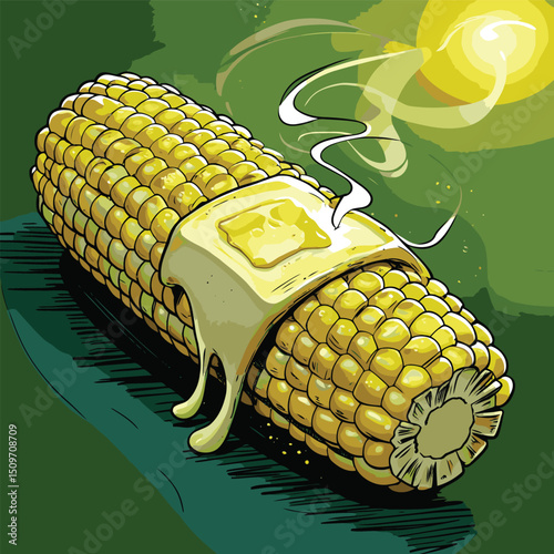 illustration of grilled corn with melted butter on top