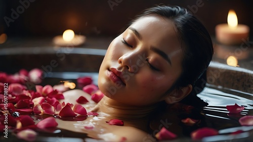 Serene Spa Bath with Rose Petals