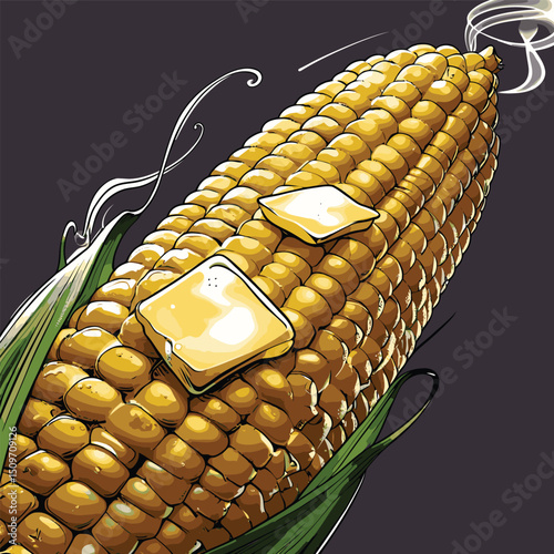 illustration of grilled corn with melted butter on top