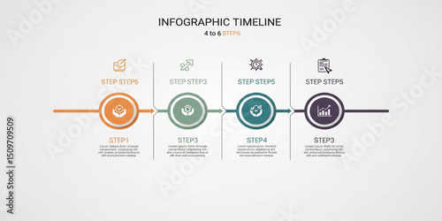 Infographic Timeline with Four Steps | Modern Business Process Diagram for Presentations, Project Management, and Corporate Strategy Planning