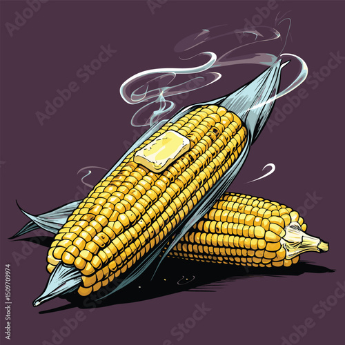 illustration of grilled corn with melted butter on top