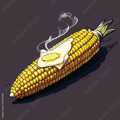 illustration of grilled corn with melted butter on top