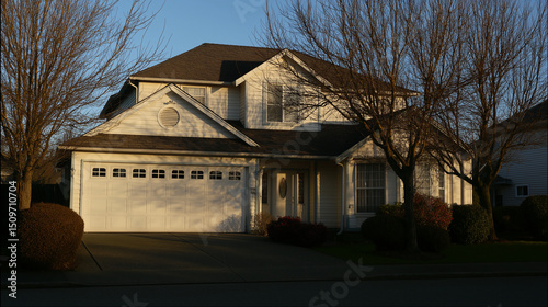 Wallpaper Mural Modern suburban house with clean lines, bathed in soft afternoon light. Minimalist elegance in residential architecture. Torontodigital.ca