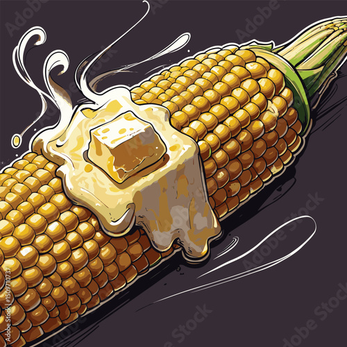 illustration of grilled corn with melted butter on top