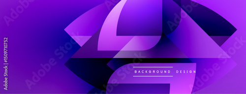 Purple abstract design features layered shapes, gradients. Modern aesthetic, dynamic composition, suitable background element.