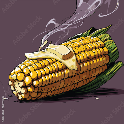 illustration of grilled corn with melted butter on top