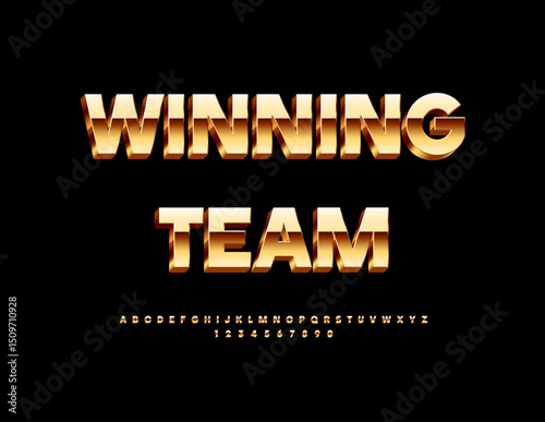Vector Premium logo Winning Team. Classy Golden 3D Font. Luxury set of Alphabet Letters and Numbers