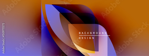 Abstract design features flowing shapes, vibrant colors. Gradient blends purple, orange, blue. Text reads background design. Modern aesthetic.