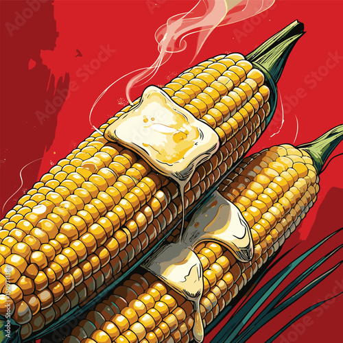 illustration of grilled corn with melted butter on top