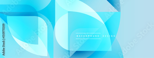 Abstract blue shapes overlap, creating dynamic visual effect. Modern design elements suggest technology, innovation. Light gradients enhance depth.
