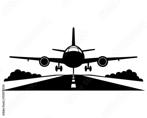 Airplane Runway Silhouette Vector & Aviation Landing Strip SVG Clipart