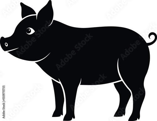 vector illustration of a black pig