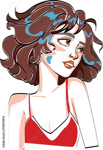 woman looking side art painting sketch style