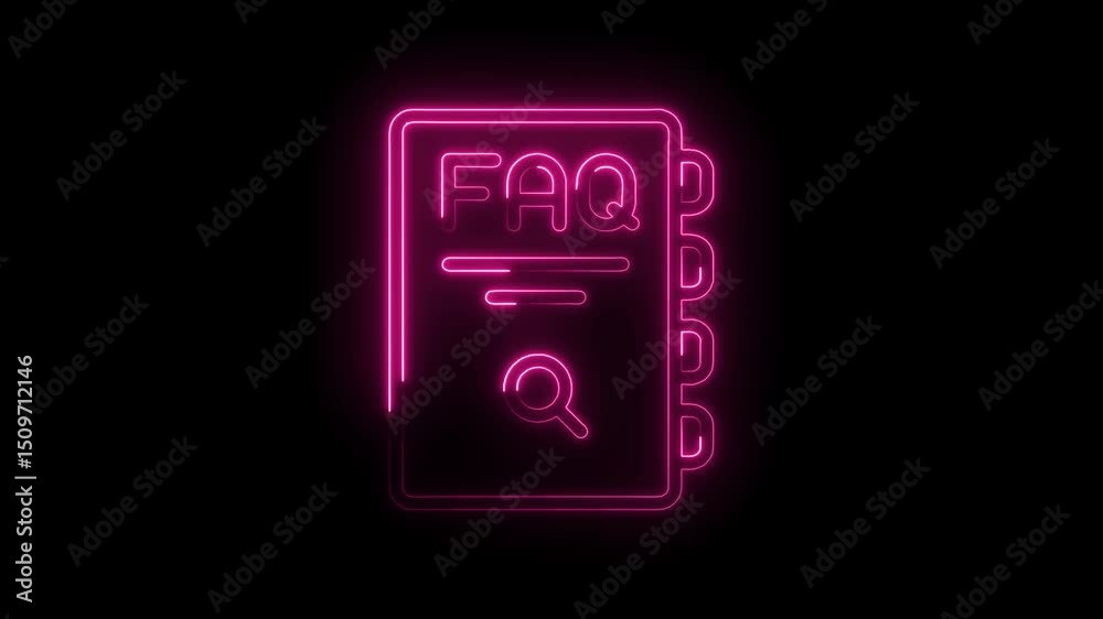 Neon faq frequently asked questions pink glow outline on black background