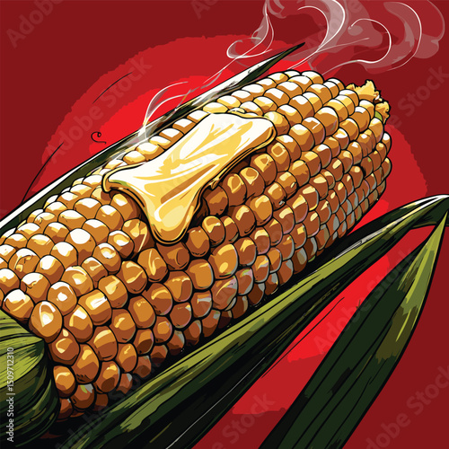 illustration of grilled corn with melted butter on top