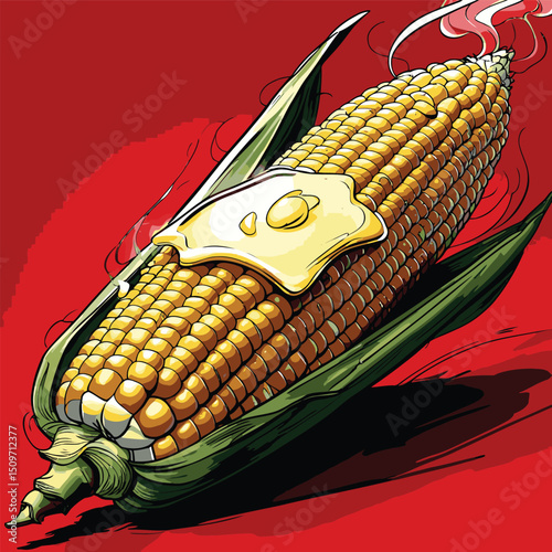 illustration of grilled corn with melted butter on top