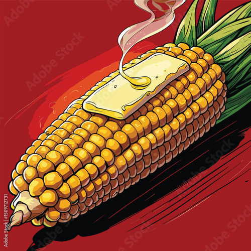 illustration of grilled corn with melted butter on top