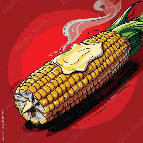 illustration of grilled corn with melted butter on top