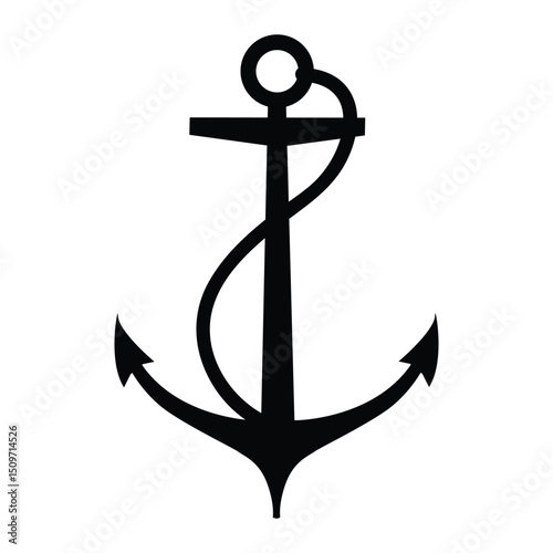 Marine retro Royal Navy Ships Anchor with rope silhouette icon vector illustration design on white background