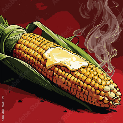 illustration of grilled corn with melted butter on top