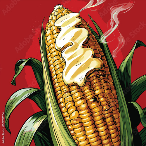 illustration of grilled corn with melted butter on top