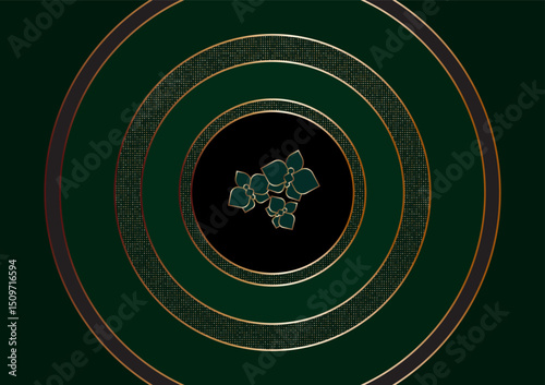 Golden line of orchid in circle and gold dots background.