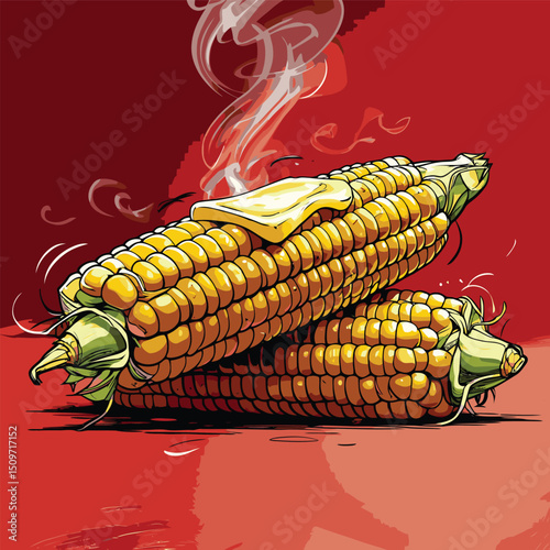 illustration of grilled corn with melted butter on top