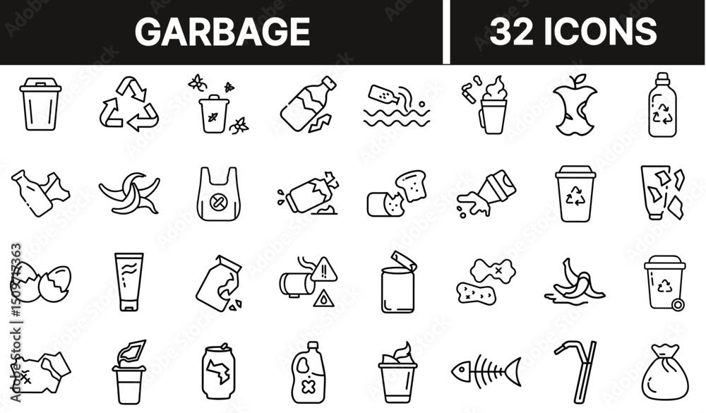 Garbage Icon Representing Waste Disposal, Trash Management, and Environmental Cleanliness Garbage Icon Representing Waste Disposal, Trash Management, and Environmental Cleanliness
