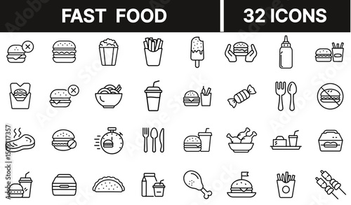 Fast Food Icon Representing Quick Meal, Takeaway Cuisine, and Snack Items