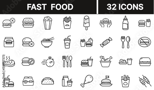 Fast Food Icon Representing Quick Meal, Takeaway Cuisine, and Snack Items
