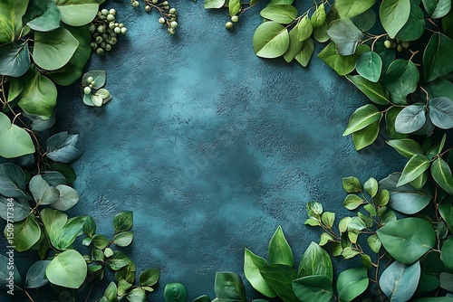 Green Leaf Frame Mockup on Teal Textured Background

 photo