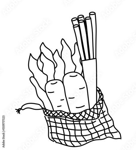 Hand drawn Reusable bag Illustration, Reusable Grocery Bag Full of Food,