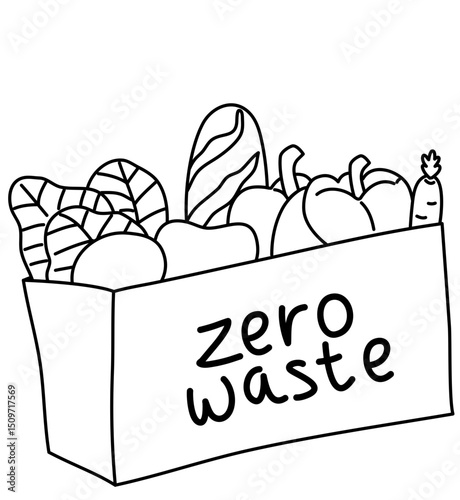 Hand drawn Reusable bag Illustration, Reusable Grocery Bag Full of Food,