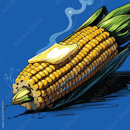 illustration of grilled corn with melted butter on top