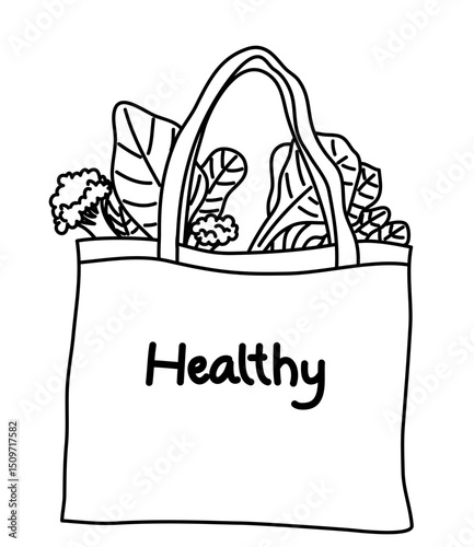 Hand drawn Reusable bag Illustration, Reusable Grocery Bag Full of Food,