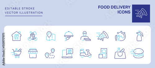 Food Delivery Icons. Editable Stroke. Set of thin line icons symbol collection.	