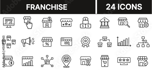 Franchise Icon with Storefront and Network Nodes Representing Business Expansion and Brand Distribution